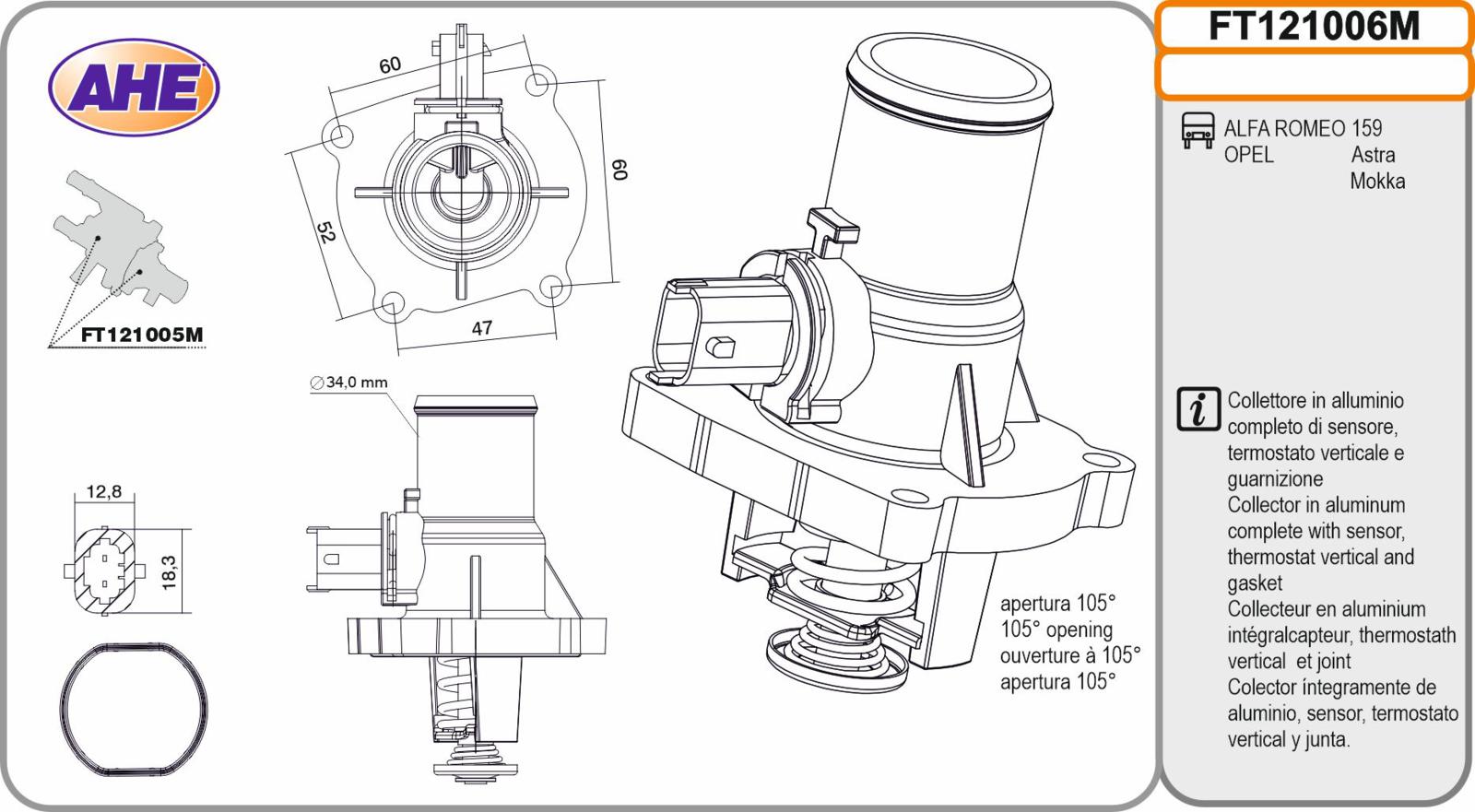 Fl. Term. ALFA ROMEO/OPEL 159/Astra/Mokka 1.4/1.6/1.8 01.04-12.19