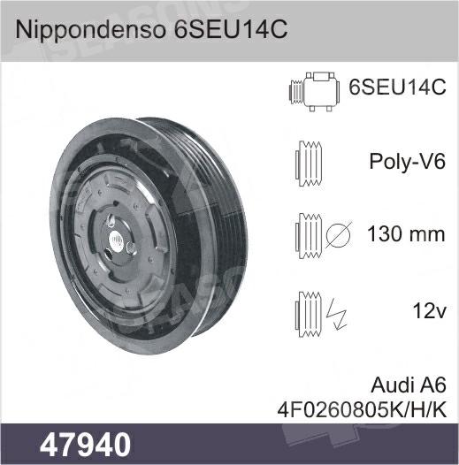 COMPRESSOR CLUTCH DENSO 6SEU14C 12V PV6