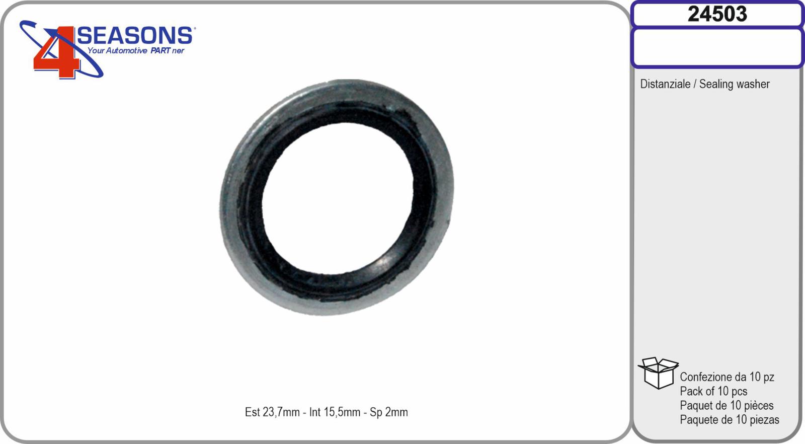 Distanziale diametro est 23,7mm x int 15,5mm x sp 2mm conf. 10pz