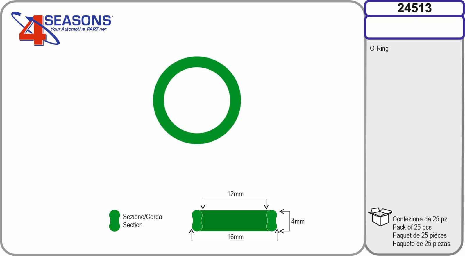 O-ring a sezione doppia est 16mm x int 12mm x sp. 4mm conf. 25pz