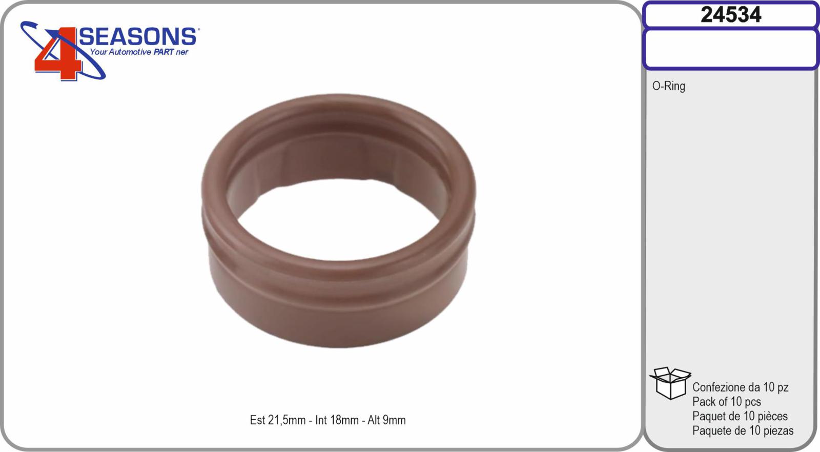 O-ring sagomato est 21,5mm x int 18mm x alt 9mm conf 10pz